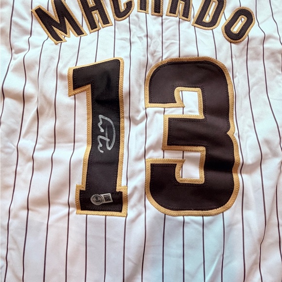 Machado #13 Autographed Pinstripe Baseball Jersey - White Black Gold San Diego